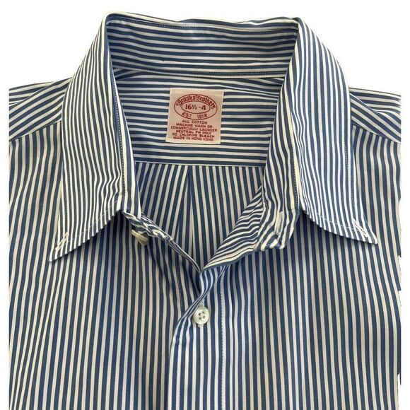Vintage Brooks Brothers, Made In Hong Kong, Blue & White Striped  16.5/4 - Picture 2 of 5